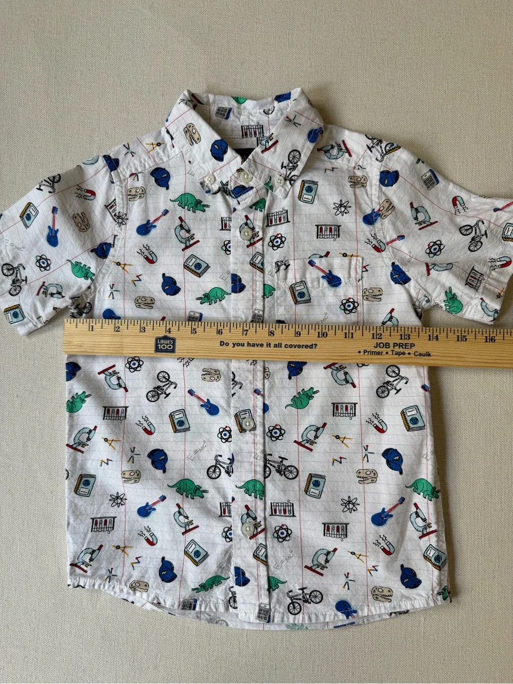 AOP School Science Dinosaur Print Short Sleeve Cotton Button Shirt